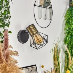 Lampes Vintages & Rétros-hofstein Applique murale Bardhaman Laiton, Noir, 1 lumière
