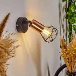 Lampes Vintages & Rétros-hofstein Applique murale Baripada Cuivre, Noir, 1 lumière