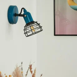 Lampes Vintages & Rétros-hofstein Applique murale Builako Bleu, Noir, 1 lumière