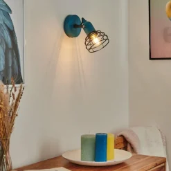 Lampes Vintages & Rétros-hofstein Applique murale Builako Bleu, Noir, 1 lumière