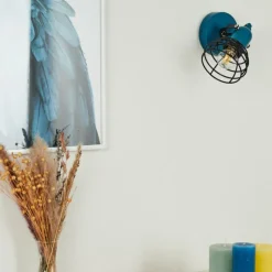 Lampes Vintages & Rétros-hofstein Applique murale Builako Bleu, Noir, 1 lumière