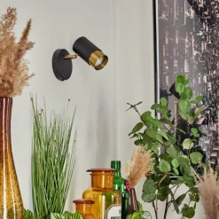 Lampes Vintages & Rétros-hofstein Applique murale Campanas Laiton, Noir, 1 lumière