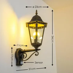 Luminaires Rustiques-hofstein Applique murale d'extérieur Hongkong Brun doré, 1 lumière, Détecteur de mouvement