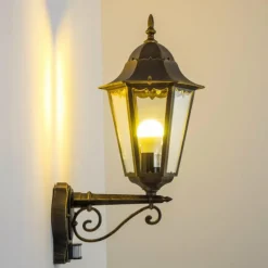 Luminaires Rustiques-hofstein Applique murale d'extérieur Hongkong Brun doré, 1 lumière, Détecteur de mouvement