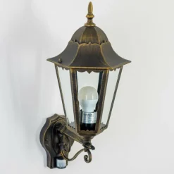 Luminaires Rustiques-hofstein Applique murale d'extérieur Hongkong Brun doré, 1 lumière, Détecteur de mouvement