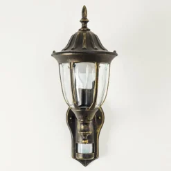 Luminaires Rustiques-hofstein Applique murale d'extérieur Ribadeo Noir doré, 1 lumière, Détecteur de mouvement