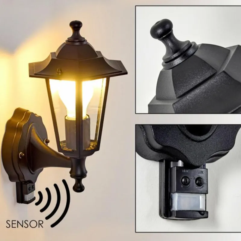 hofstein Applique murale d'extérieur Valtimo Noir, 1 lumière, Détecteur de mouvement