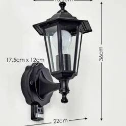 hofstein Applique murale d'extérieur Valtimo Noir, 1 lumière, Détecteur de mouvement