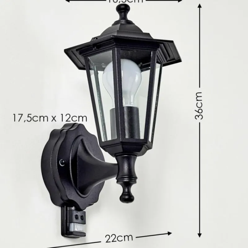 hofstein Applique murale d'extérieur Valtimo Noir, 1 lumière, Détecteur de mouvement