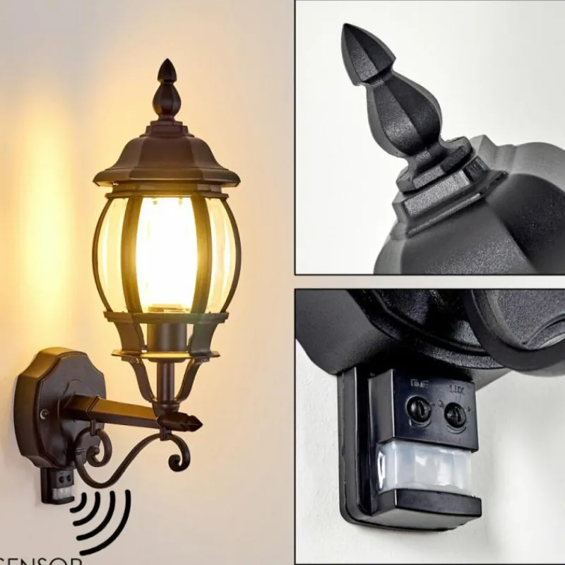 hofstein Applique murale d'extérieur Lentua Noir, 1 lumière, Détecteur de mouvement