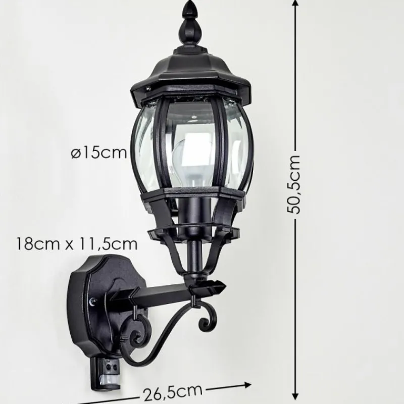 hofstein Applique murale d'extérieur Lentua Noir, 1 lumière, Détecteur de mouvement