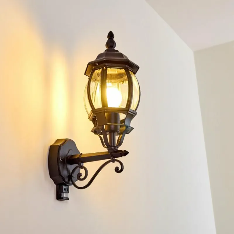 hofstein Applique murale d'extérieur Lentua Noir, 1 lumière, Détecteur de mouvement