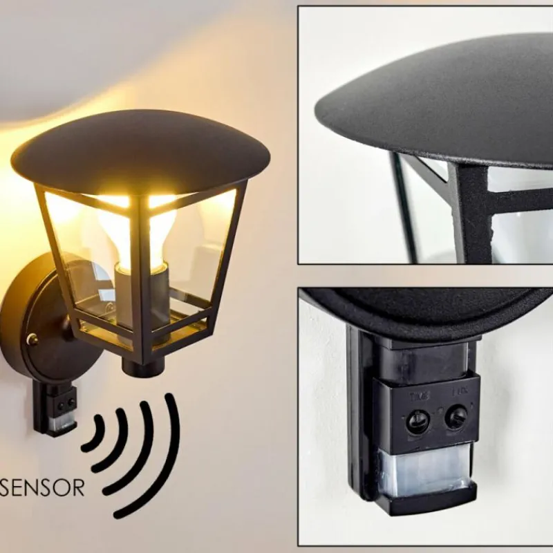 hofstein Applique murale d'extérieur Siera Noir, 1 lumière, Détecteur de mouvement