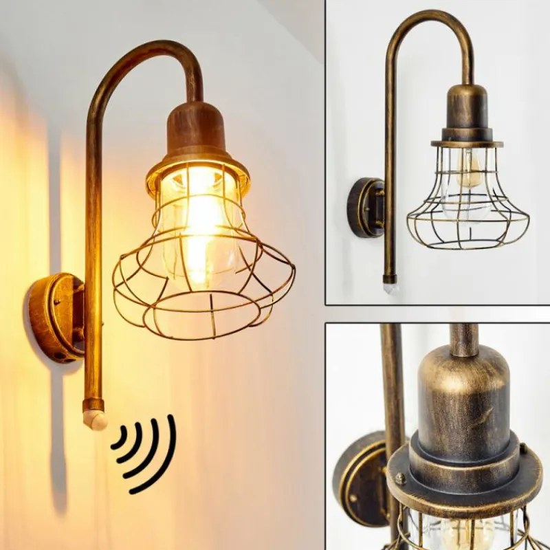 Lampes Dorées-hofstein Applique murale d'extérieur Borkan Brun doré, 1 lumière, Détecteur de mouvement