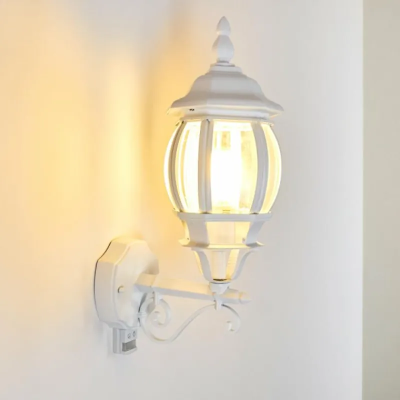 Luminaires Rustiques-hofstein Applique murale d'extérieur Lentua Blanc, 1 lumière, Détecteur de mouvement