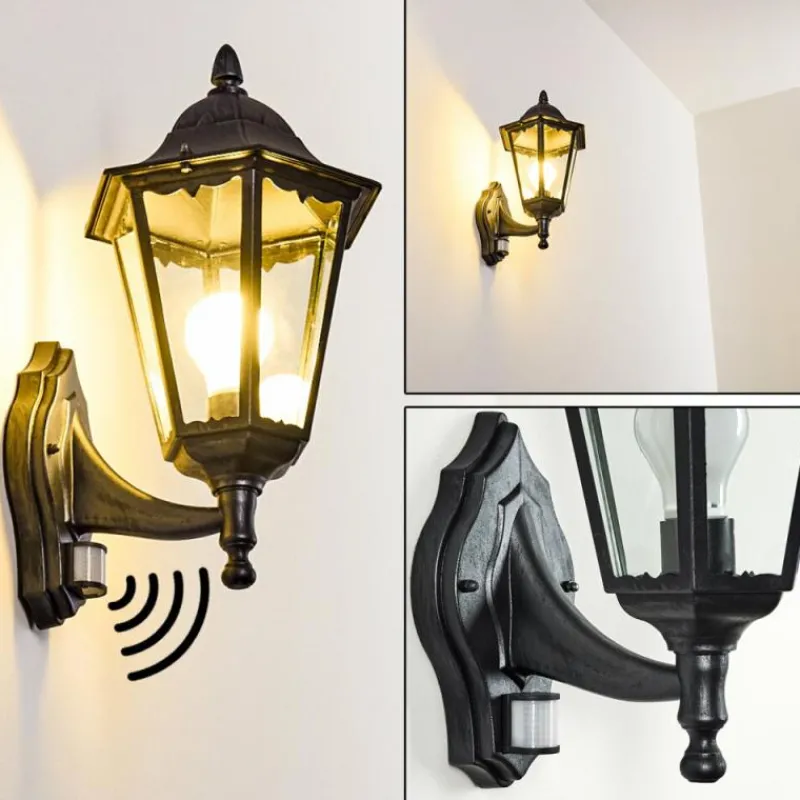 Luminaires Rustiques-hofstein Applique murale d'extérieur Esteli Noir, 1 lumière, Détecteur de mouvement