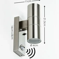 hofstein Applique murale d'extérieur Brachy Acier inoxydable, 2 lumières, Détecteur de mouvement