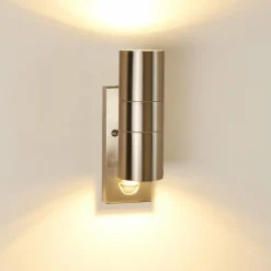 hofstein Applique murale d'extérieur Brachy Acier inoxydable, 2 lumières, Détecteur de mouvement