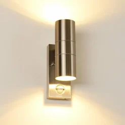 hofstein Applique murale d'extérieur Brachy Acier inoxydable, 2 lumières, Détecteur de mouvement