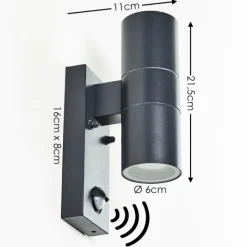 hofstein Applique murale d'extérieur Brachy Gris, 2 lumières, Détecteur de mouvement