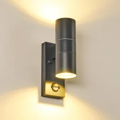 hofstein Applique murale d'extérieur Brachy Gris, 2 lumières, Détecteur de mouvement