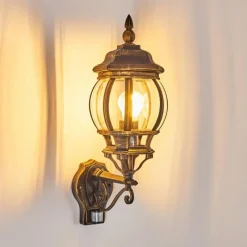 Luminaires Rustiques-hofstein Applique murale d'extérieur Lentua Brun doré, 1 lumière, Détecteur de mouvement