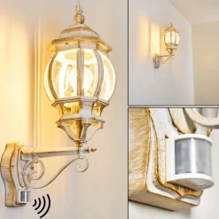 Luminaires Rustiques-hofstein Applique murale d'extérieur Lentua Or, Blanc, 1 lumière, Détecteur de mouvement