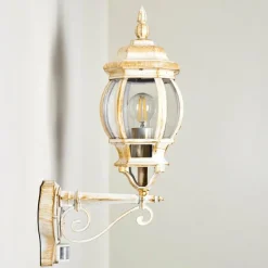 Luminaires Rustiques-hofstein Applique murale d'extérieur Lentua Or, Blanc, 1 lumière, Détecteur de mouvement