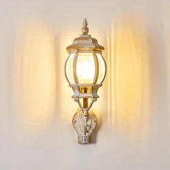 Luminaires Rustiques-hofstein Applique murale d'extérieur Lentua Or, Blanc, 1 lumière, Détecteur de mouvement