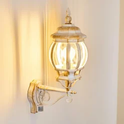 Luminaires Rustiques-hofstein Applique murale d'extérieur Lentua Or, Blanc, 1 lumière, Détecteur de mouvement