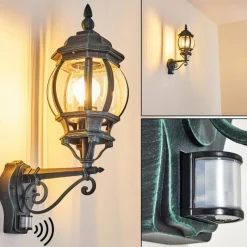 Luminaires Rustiques-hofstein Applique murale d'extérieur Lentua Vert, Noir, 1 lumière, Détecteur de mouvement