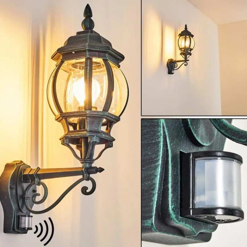 Luminaires Rustiques-hofstein Applique murale d'extérieur Lentua Vert, Noir, 1 lumière, Détecteur de mouvement