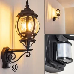 Luminaires Rustiques-hofstein Applique murale d'extérieur Lentua Noir, 1 lumière, Détecteur de mouvement