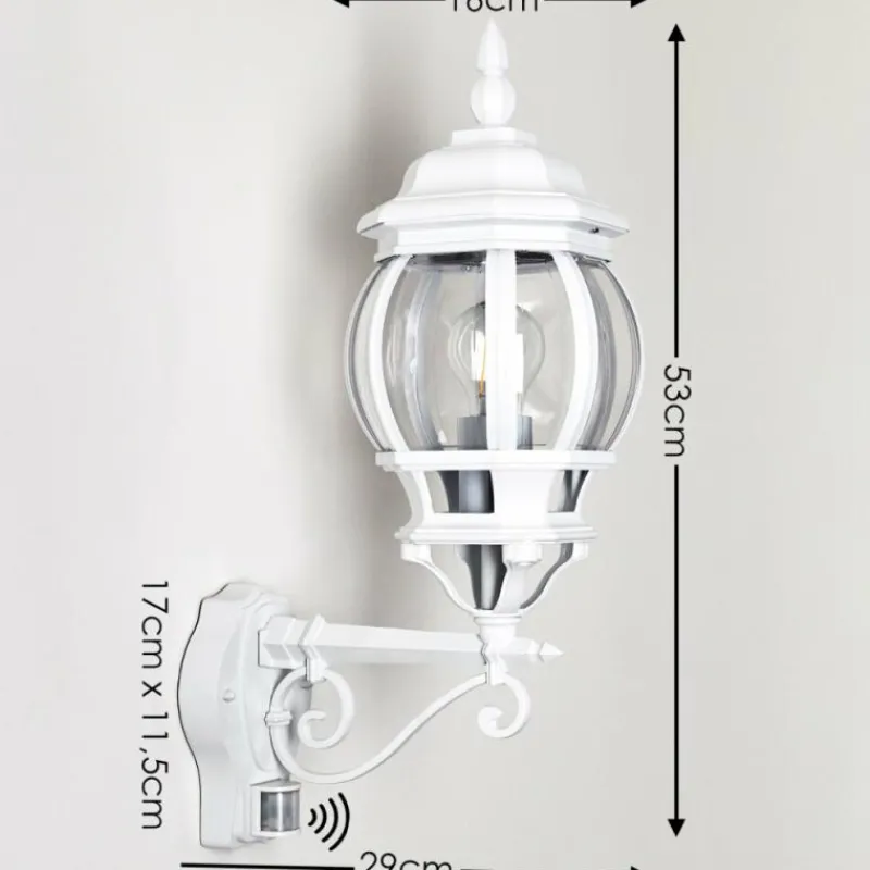 Luminaires Rustiques-hofstein Applique murale d'extérieur Lentua Blanc, 1 lumière, Détecteur de mouvement