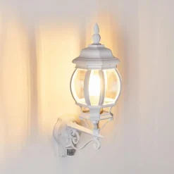 Luminaires Rustiques-hofstein Applique murale d'extérieur Lentua Blanc, 1 lumière, Détecteur de mouvement