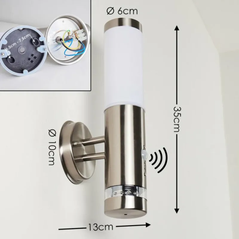 hofstein Applique murale d'extérieur Walise Acier inoxydable, 1 lumière, Détecteur de mouvement