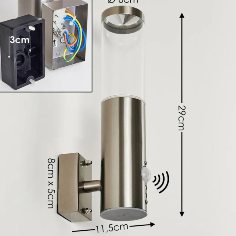 hofstein Applique murale d'extérieur Noreaz LED Acier inoxydable, 1 lumière, Détecteur de mouvement