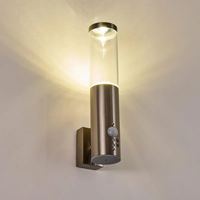 hofstein Applique murale d'extérieur Noreaz LED Acier inoxydable, 1 lumière, Détecteur de mouvement