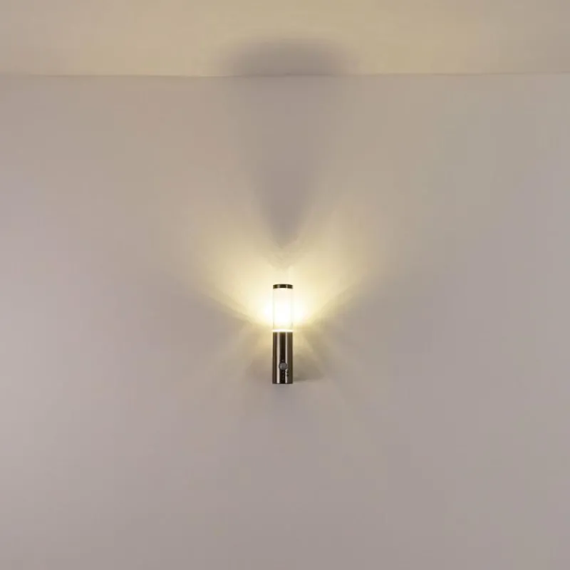hofstein Applique murale d'extérieur Noreaz LED Acier inoxydable, 1 lumière, Détecteur de mouvement