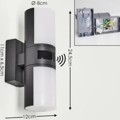 hofstein Applique murale d'extérieur Baulund LED Anthracite, 1 lumière, Détecteur de mouvement