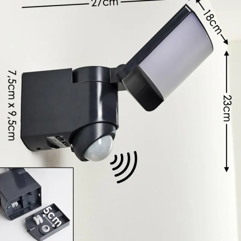 hofstein Applique murale d'extérieur Larvik LED Anthracite, 1 lumière, Détecteur de mouvement