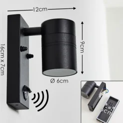 hofstein Applique murale d'extérieur Froslev LED Noir, 1 lumière, Détecteur de mouvement