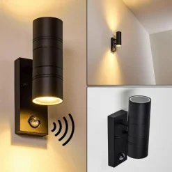 hofstein Applique murale d'extérieur Froslev LED Noir, 2 lumières, Détecteur de mouvement
