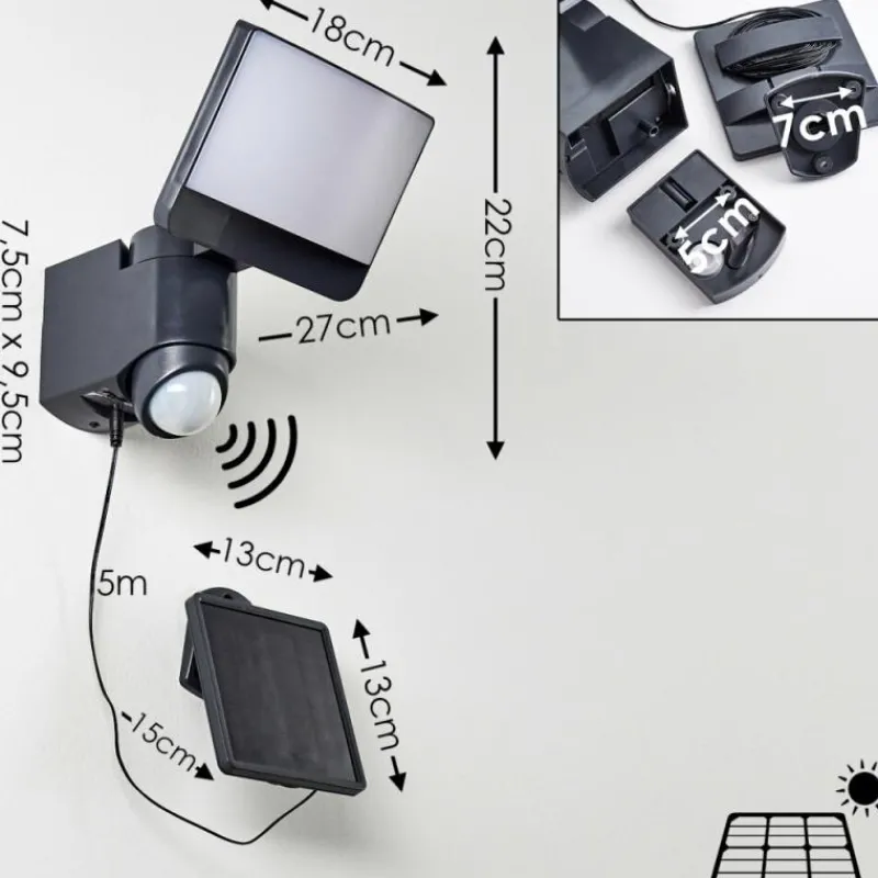 hofstein Applique murale d'extérieur Larvik LED Anthracite, 1 lumière, Détecteur de mouvement