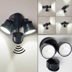 hofstein Applique murale d'extérieur Emmerlev LED Noir, 2 lumières, Détecteur de mouvement
