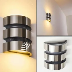 hofstein Applique murale d'extérieur Kolding LED Acier inoxydable, Noir, 1 lumière, Détecteur de mouvement