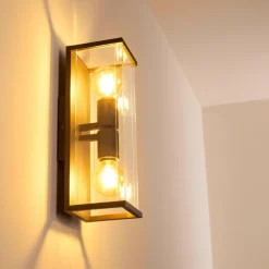 Lampes Vintages & Rétros-hofstein Applique murale d'extérieur Faroer Noir, 2 lumières