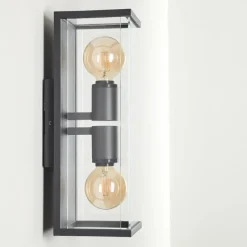 Lampes Vintages & Rétros-hofstein Applique murale d'extérieur Faroer Noir, 2 lumières