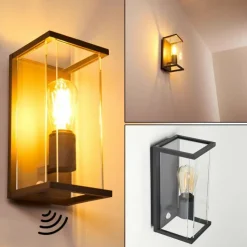 hofstein Applique murale d'extérieur Faroer Noir, 1 lumière, Détecteur de mouvement