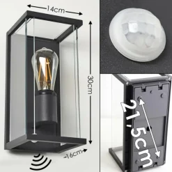 hofstein Applique murale d'extérieur Faroer Noir, 1 lumière, Détecteur de mouvement